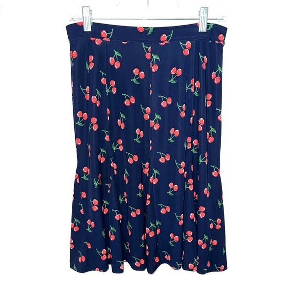 Talbots Navy Blue Cherry Print Retro Knee Length Skirt Size 2 - Picture 4 of 9